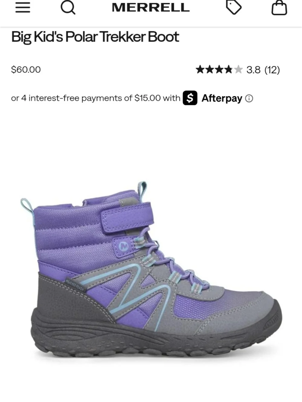 Merrell Big Kids' Lavender and Gray Adventure Polar Trekker Boots Size 4